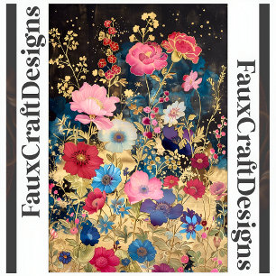 Decoupage Bloemrijke Fantasie Bloemen Goud Zwart L Tissuepapier