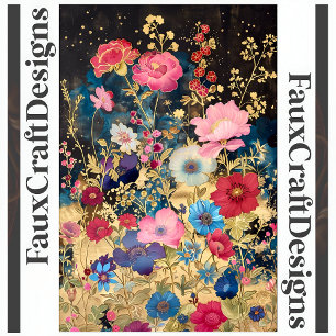 Decoupage Bloemrijke Fantasie Bloemen Goud Zwart R Tissuepapier