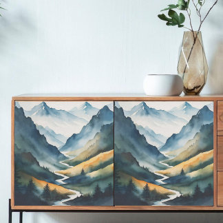 Decoupage Blue Tan Mountain Scene Tissuepapier