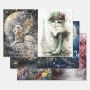 Decoupage Boeddha, Meisje Konijn, Paardenbloemen, Inpakpapier Vel
