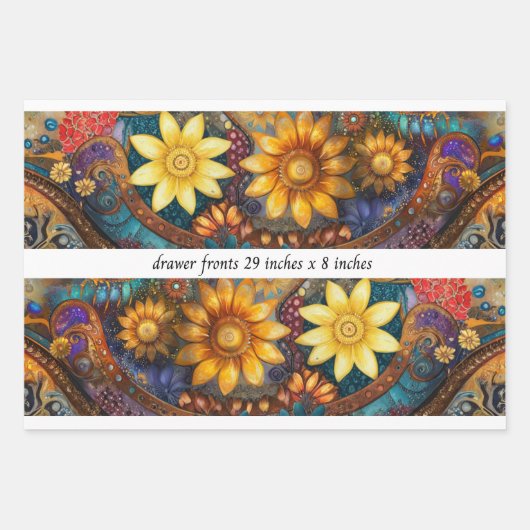 Decoupage Boho Floral Drawer Fronts 29x8" Inpakpapier Vel (Voorkant)