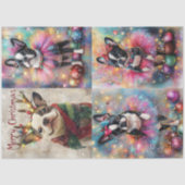 Decoupage Boston Terrier gewei & kerstverlichting Tissuepapier (Voorkant)