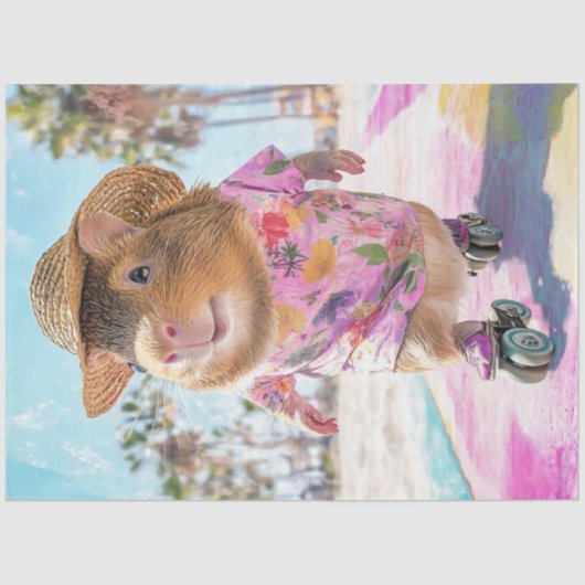 Decoupage Bruin Witte Otter Schaatsen bij Ocean Tissuepapier (Voorkant)