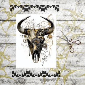 Decoupage Bull Skull Art Nouveau Bloemen Tissuepapier