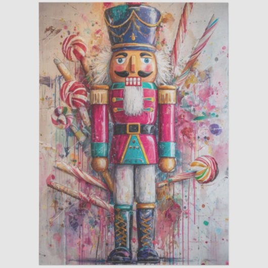 Decoupage Candy Nutcracker Ted Red Jacket  Tissuepapier (Voorkant)
