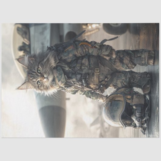 Decoupage Cat Military Pilot Vliegtuig Carrier Tissuepapier (Voorkant)