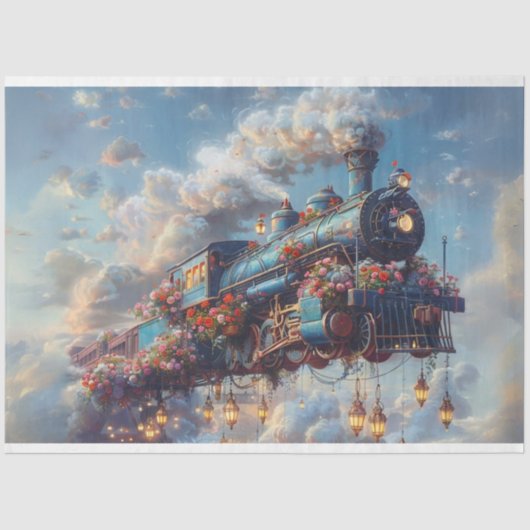 Decoupage  Celestial Express Vliegtrein Tissuepapier (Voorkant)