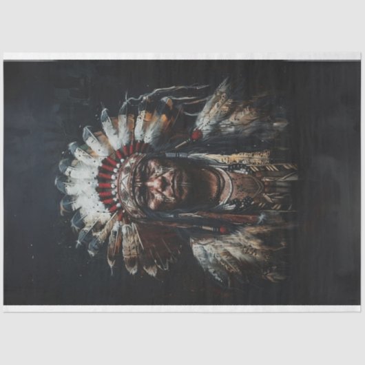 Decoupage Chief White Feather Amerikaanse Indiaan Tissuepapier (Voorkant)
