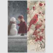 Decoupage Child Snowman Cardinals Runner Sleds Tissuepapier (Voorkant)