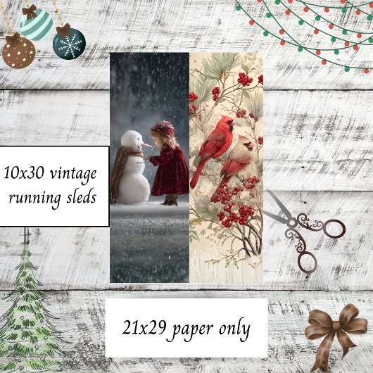 Decoupage Child Snowman Cardinals Runner Sleds Tissuepapier