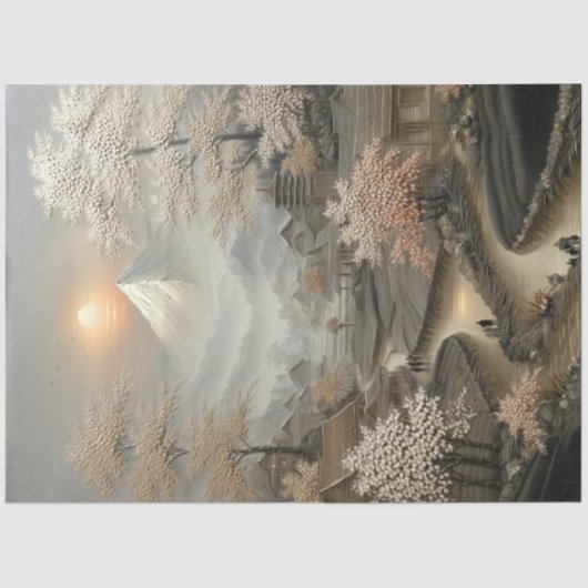 Decoupage Chinese dorp Mount Fuji Tissuepapier (Voorkant)