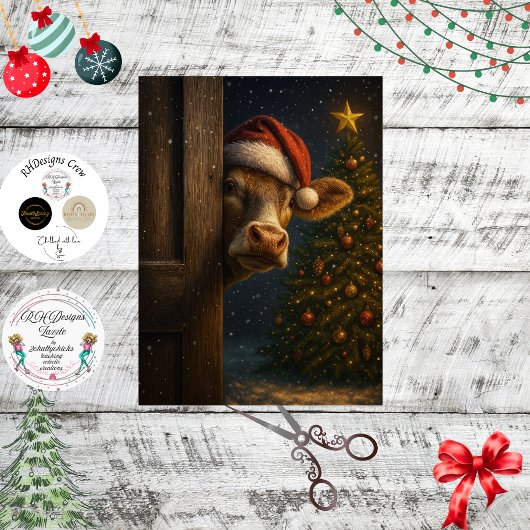 Decoupage Christmas Cow Wall Art  Tissuepapier