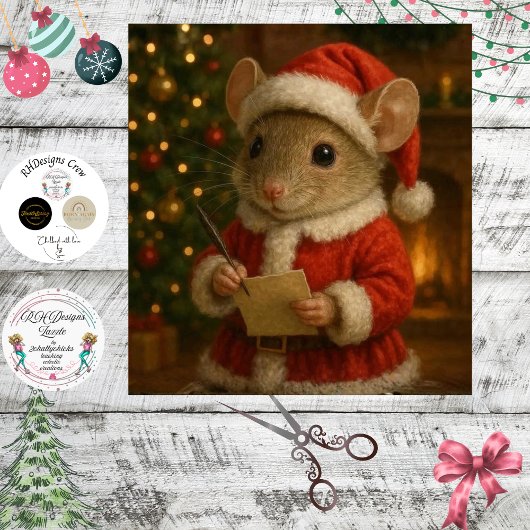 Decoupage Christmas Mouse Santa Suit Tissuepapier