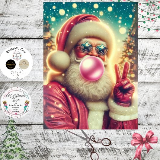 Decoupage Christmas Santa Peace Sign Bubblegum  Tissuepapier