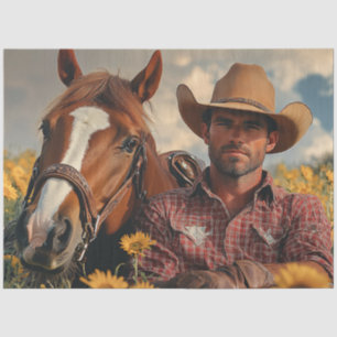 Decoupage Cowboy Country Scene rusten met paard Tissuepapier