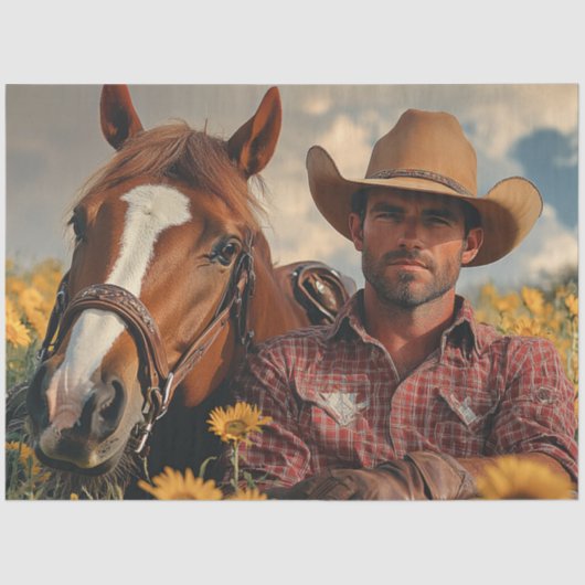 Decoupage Cowboy Country Scene rusten met paard Tissuepapier (Voorkant)