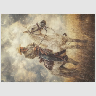 Decoupage Cowboy Riding Horse Field Tissuepapier