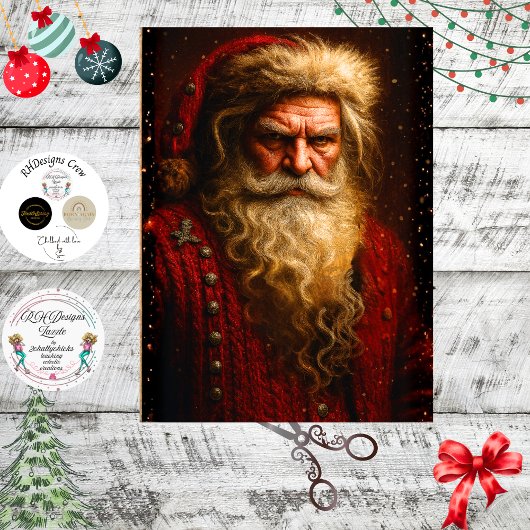 Decoupage Crimson Dramatic Santa Portrait  Tissuepapier