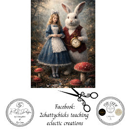  Decoupage Curious Girl White Rabbit Pocket Watch  Tissuepapier