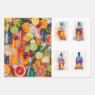 Decoupage Drank Achtergrond Likeur Flessen Inpakpapier Vel