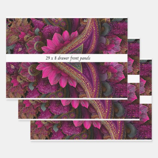 Decoupage Drawer Front Panel Paisley Fuchsia Gold Inpakpapier Vel (Set)
