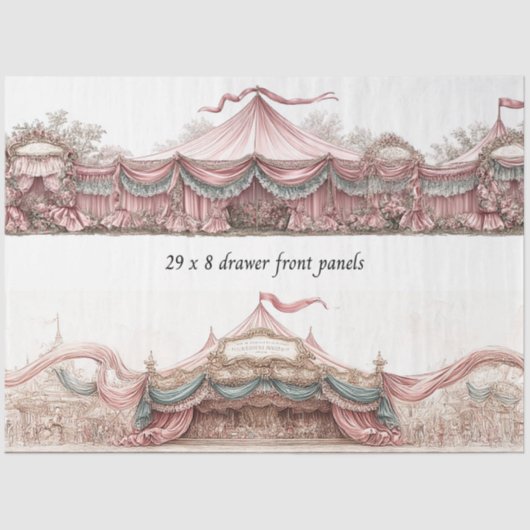 Decoupage Drawer Fronts Rococo Pastel Circus Tents Tissuepapier (Voorkant)