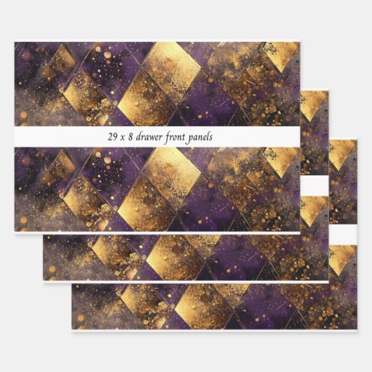 Decoupage Drawer Panel Luxe Diamond Purple Gold Inpakpapier Vel (Set)