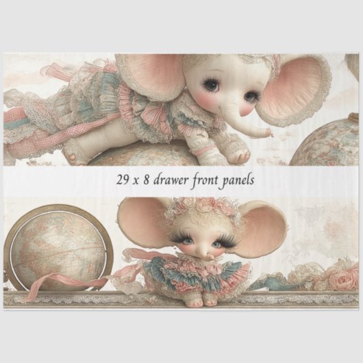 Decoupage Drawer Panel Whimsical Circus Story Book Tissuepapier (Voorkant)