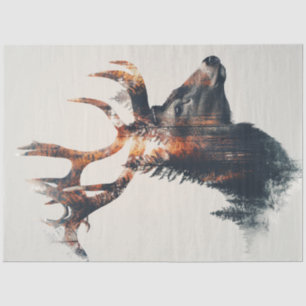 Decoupage Dubbele blootgestelde herten en boomkuns Tissuepapier