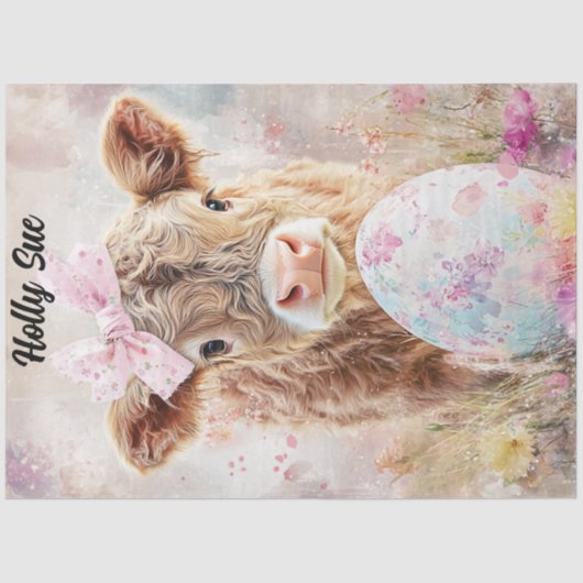 Decoupage Easter Highland Calf Holly Sue Custom Tissuepapier (Voorkant)