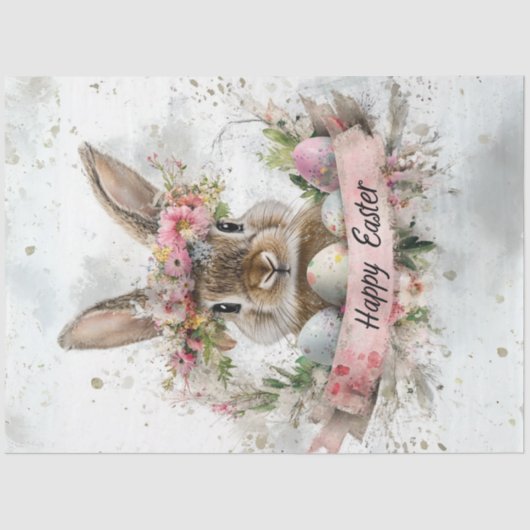 Decoupage Easter Rabbit Waterverf Achtergrond Tissuepapier (Voorkant)