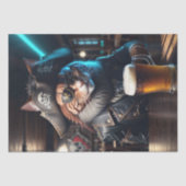 Decoupage - Een piraat kat in lederen kleding - Tissuepapier (Voorkant)