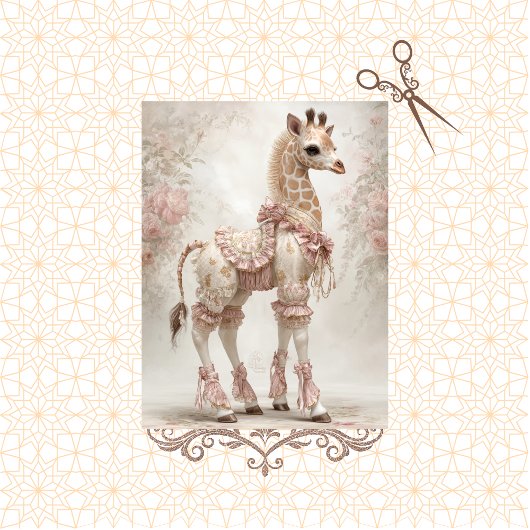 Decoupage Elegante Giraffe in Antiek Jurk Tissuepapier