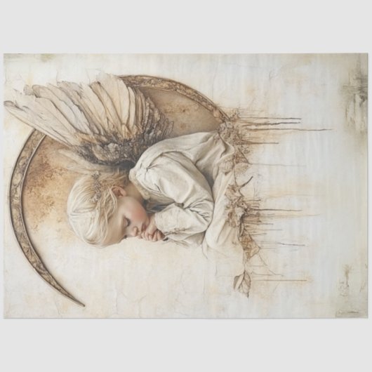 Decoupage Faith Base Angel Sitting Moon Tissuepapier (Voorkant)