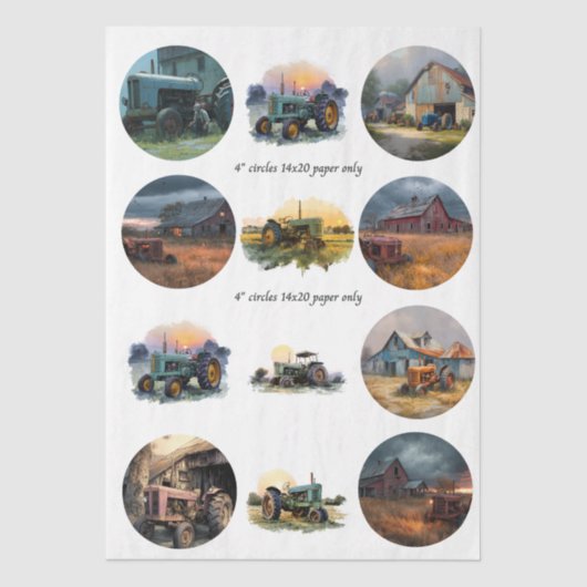Decoupage Farm Life 4" Coaster Set Rustic  Tissuepapier (Voorkant)