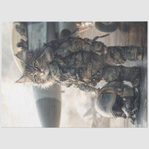 Decoupage Feline Cat Air Force Pilot in Camouflage Tissuepapier