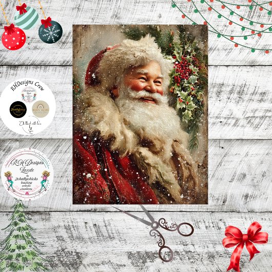 Decoupage Festive Santa Claus Holly Tree Tissuepapier