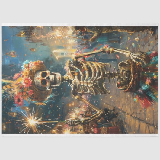 Decoupage Fiesta van het Dode Halloween Skelet Tissuepapier (Voorkant)