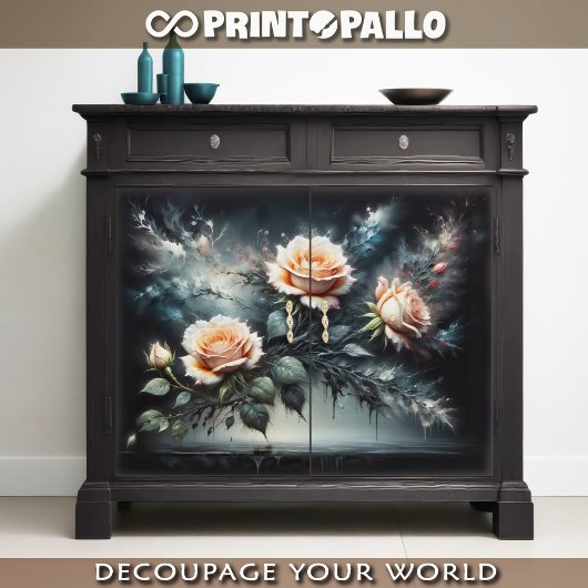 Decoupage - Gele rozen op zwart - Tissuepapier