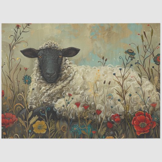 Decoupage getextureerde botanische schapen kunstwe tissuepapier (Voorkant)