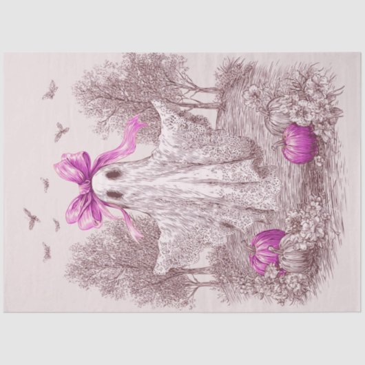 Decoupage Ghost Draped in Pink Lace Halloween Tissuepapier (Voorkant)