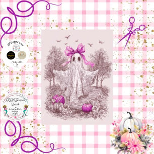 Decoupage Ghost Draped in Pink Lace Halloween Tissuepapier