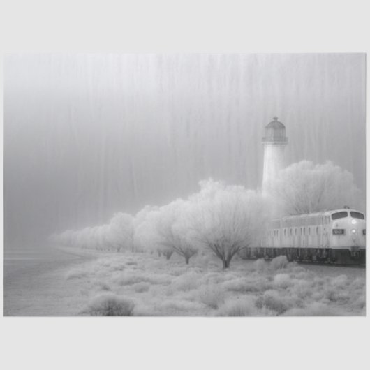 Decoupage Ghost White Winter Train Journey Tissuepapier (Voorkant)