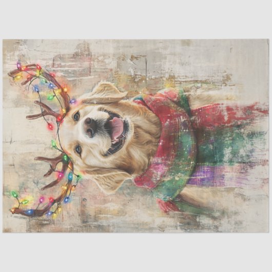 Decoupage Golden Retriever Antlers gekleurde sjaal Tissuepapier (Voorkant)