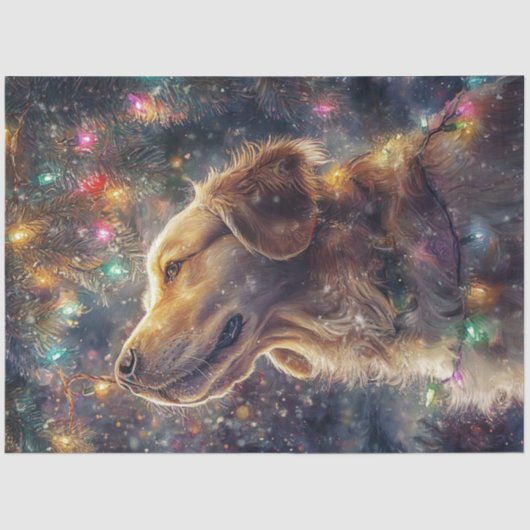 Decoupage Golden Retriever Kerstverlichting Tissuepapier (Voorkant)