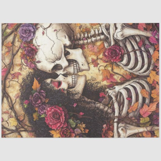 Decoupage Gothic Afro-Amerikaanse Skeleton Wedding Tissuepapier (Voorkant)