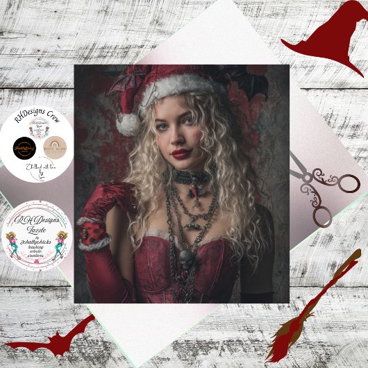 Decoupage Gothic Christmas Good Witch in Red Tissuepapier