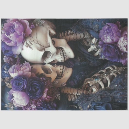 Decoupage Gothic Elegance Skeleton Paar Lila Tissuepapier (Voorkant)