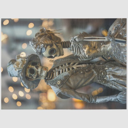 Decoupage Gothic Elegant Skeleton Paar Zilver Tissuepapier (Voorkant)