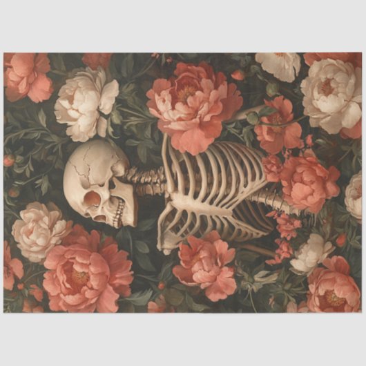 Decoupage Gothic Grace Skeleton Peach Cream Flower Tissuepapier (Voorkant)